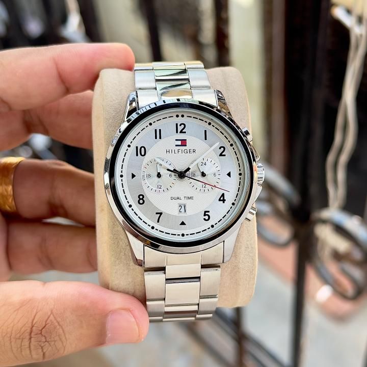 Tommy Hilfigee_r Dual Time Silver White