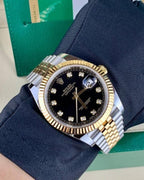 Rolee_x Oyster Perpetual Date Just Diamond 2Ton Gold Black