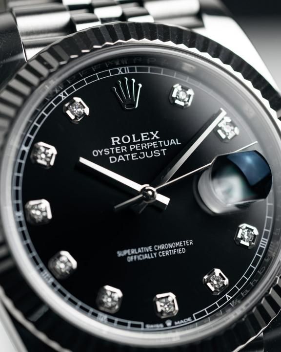 Rolee_x Oyster Perpetual Date Just Diamond Silver-Black-Diamond