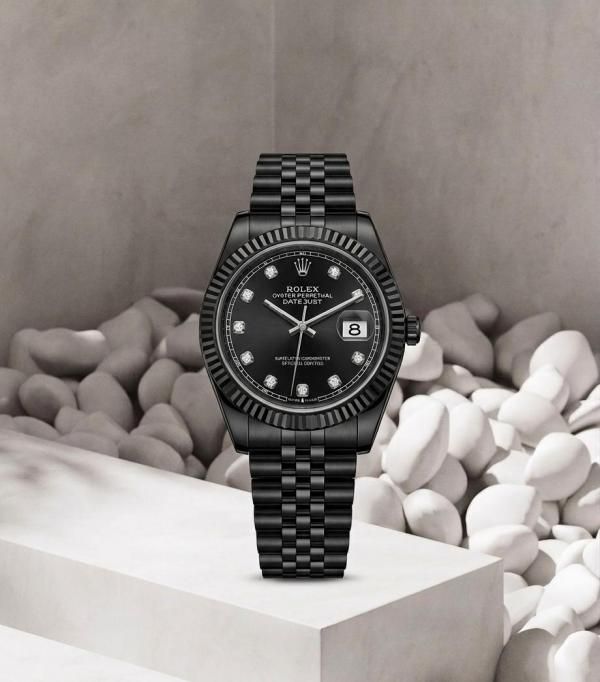 Rolee_x Oyster Perpetual Date Just Full Black Diamond