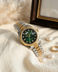 Rolee_x Oyster Perpetual Day Date Diamond 2Ton Gold-Green