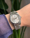Rolee_x Oyster Perpetual Day Date Diamond Silver White